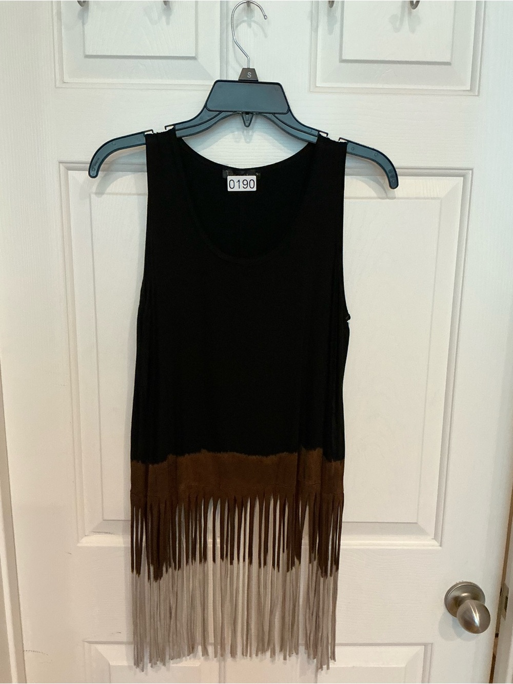 Black Tank Top with Brown-to-Tan Ombre Fringe